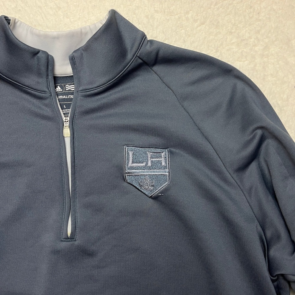 Adidas Pullover Men L Gray LA Kings Climalite Golf Quarter Zip Hockey Sweatshirt